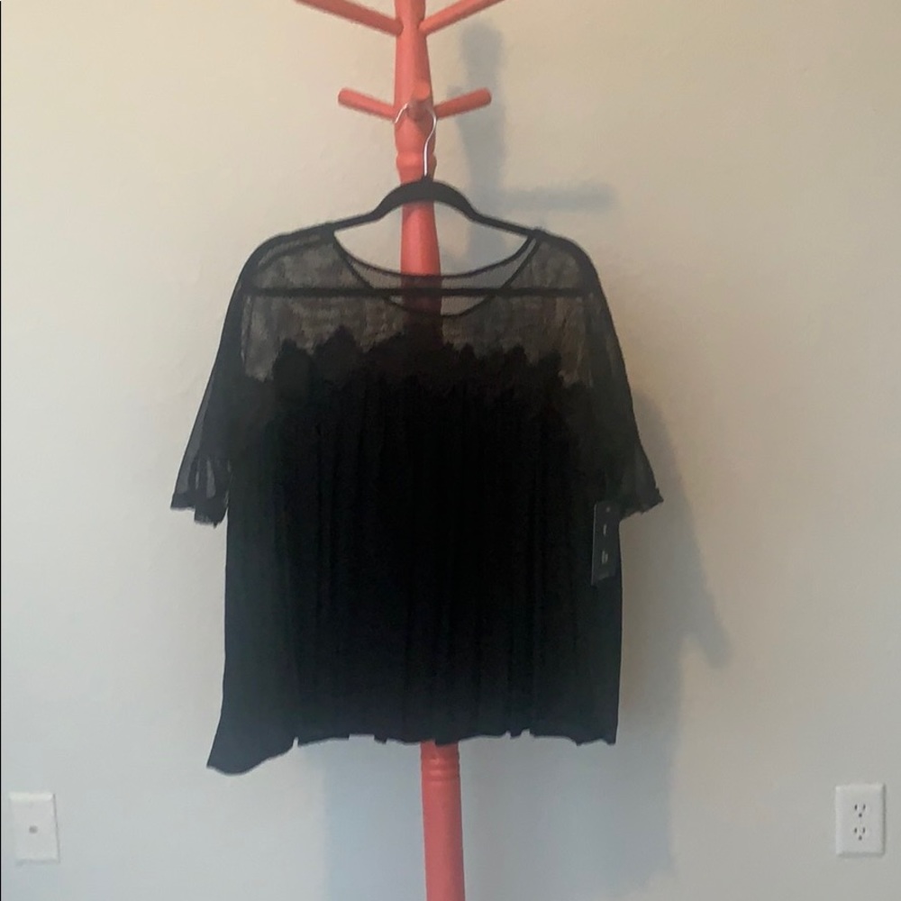 Black Flower Embroidered Blouse